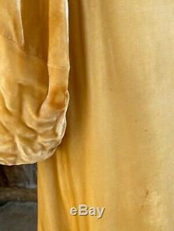 Antique 1920s Canary Yellow Silk Velvet Opera Dress Coat Lantern Sleeves Vintage
