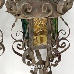 Antique 1920s Spanish Revival Gothic Wrought Iron Lantern Set Of 2 New Arrival