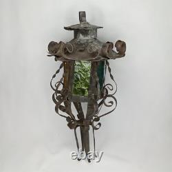 Antique 1920s Spanish Revival Gothic Wrought Iron Lantern Set Of 2 New Arrival