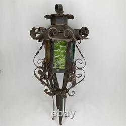 Antique 1920s Spanish Revival Gothic Wrought Iron Lantern Set Of 2 New Arrival