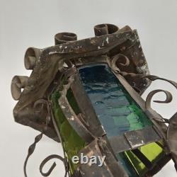 Antique 1920s Spanish Revival Gothic Wrought Iron Lantern Set Of 2 New Arrival