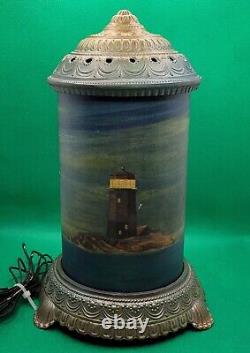 Antique 1930s Scene-in-Action Ship Lighthouse Motion Lamp Cast Iron Parts Repair