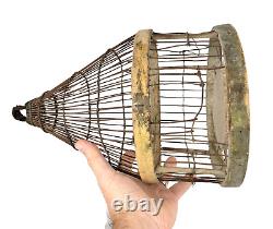 Antique 19thC BIRDCAGE WIRE & WOOD OLD PAINT Bird House Primitive Candle Lantern