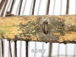 Antique 19thC BIRDCAGE WIRE & WOOD OLD PAINT Bird House Primitive Candle Lantern