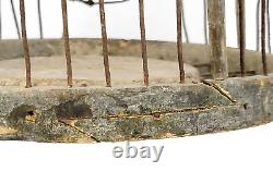 Antique 19thC BIRDCAGE WIRE & WOOD OLD PAINT Bird House Primitive Candle Lantern