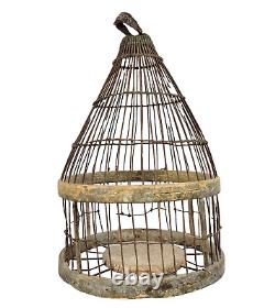 Antique 19thC BIRDCAGE WIRE & WOOD OLD PAINT Bird House Primitive Candle Lantern