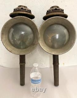 Antique 19th C. Carriage Lanterns Tin with Brass Trim