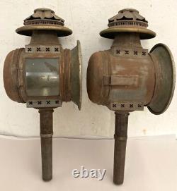 Antique 19th C. Carriage Lanterns Tin with Brass Trim