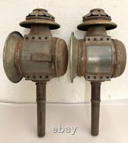 Antique 19th C. Carriage Lanterns Tin with Brass Trim