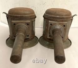 Antique 19th C. Carriage Lanterns Tin with Brass Trim