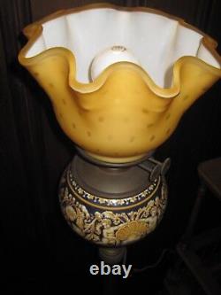 Antique 19th Century Bronze Floor Lamp Majolica Dated 1873
