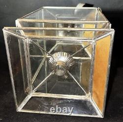 Antique 22 Hurricane Candle Lamp Lantern Tin Holder, Glass Panes, Hinged Door