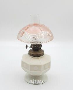 Antique 3pc Lamp Miniature Oil Milk Glass Old Vintage Swag Design Shade