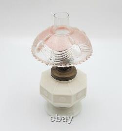 Antique 3pc Lamp Miniature Oil Milk Glass Old Vintage Swag Design Shade