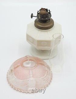 Antique 3pc Lamp Miniature Oil Milk Glass Old Vintage Swag Design Shade