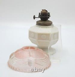 Antique 3pc Lamp Miniature Oil Milk Glass Old Vintage Swag Design Shade