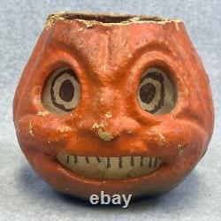 Antique 6 Paper Mache Halloween Jack O Lantern Candy Container German VTG
