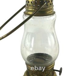 Antique 7' brass skaters lantern lamp light kerosene clear globe