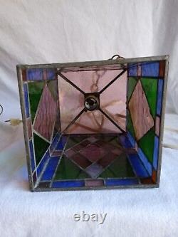 Antique ART CRAFTS STAINED LEADED GLASS HANGING porch lantern Incredible cond