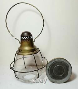 Antique American Brass Kerosene Lantern With Swinging Handle c 1885