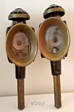 Antique American Coach Lanterns -Beveled Glass-Brass/Nickle c. 1840