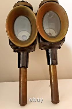 Antique American Coach Lanterns -Beveled Glass-Brass/Nickle c. 1840