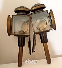 Antique American Coach Lanterns -Beveled Glass-Brass/Nickle c. 1840