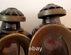 Antique American Coach Lanterns -Beveled Glass-Brass/Nickle c. 1840