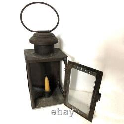 Antique American Sheet-Iron and Glass Portable Candle Lantern c. 1840