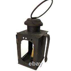 Antique American Sheet-Iron and Glass Portable Candle Lantern c. 1840