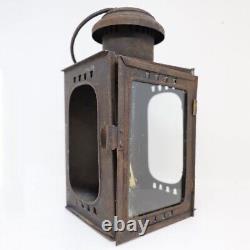 Antique American Sheet-Iron and Glass Portable Candle Lantern c. 1840