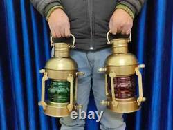 Antique Anchor Oil Lamp Set of 2 Vintage Marine Nautical Ship Hanging Lantern