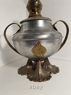 Antique Art Nouveau Brass Nickel Oil Lamp Edward Miller For Repair Or Restore