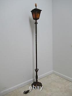 Antique Art Nouveau Etched Metal Pole Floor Lamp Light Lantern A