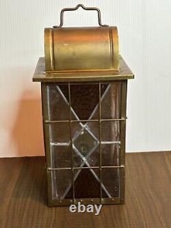 Antique Arts & Crafts Brass Wall Sconce Lantern Stained Glass Lighting Fixture