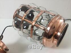Antique Arts & Crafts Copper Hall Light Porch Lantern Caged Blown Glass Pendant