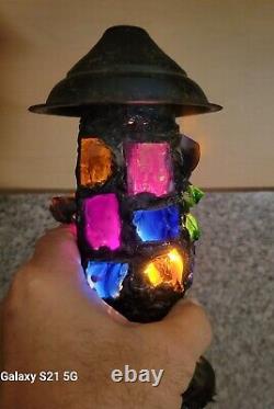 Antique Arts & Crafts Folk Art Lamp Railroad Lantern Style Colored Glass UNUSUAL