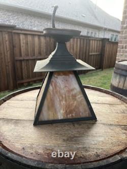 Antique Arts and Crafts Lantern With Slag Glass