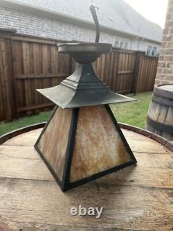 Antique Arts and Crafts Lantern With Slag Glass