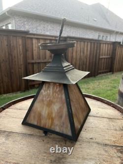 Antique Arts and Crafts Lantern With Slag Glass