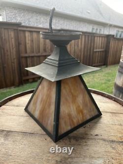 Antique Arts and Crafts Lantern With Slag Glass