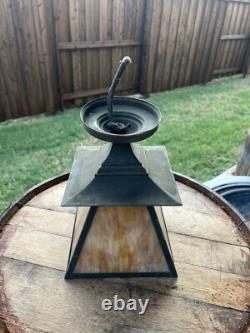 Antique Arts and Crafts Lantern With Slag Glass