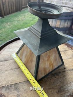 Antique Arts and Crafts Lantern With Slag Glass