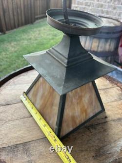 Antique Arts and Crafts Lantern With Slag Glass