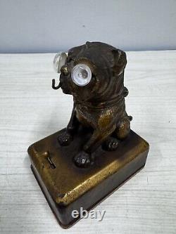 Antique Austrian Googly Eye Bull Dog Lantern, Pug, Pocket Watch Stand