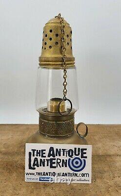 Antique BRASS Hurricane Skater LANTERN Odd maker threaded globe CANDLE