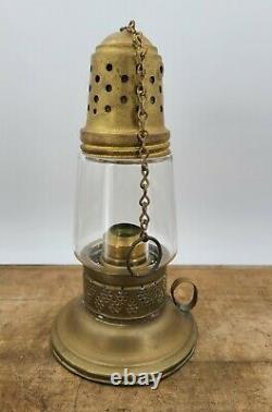 Antique BRASS Hurricane Skater LANTERN Odd maker threaded globe CANDLE