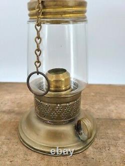 Antique BRASS Hurricane Skater LANTERN Odd maker threaded globe CANDLE