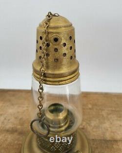 Antique BRASS Hurricane Skater LANTERN Odd maker threaded globe CANDLE