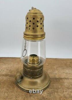 Antique BRASS Hurricane Skater LANTERN Odd maker threaded globe CANDLE